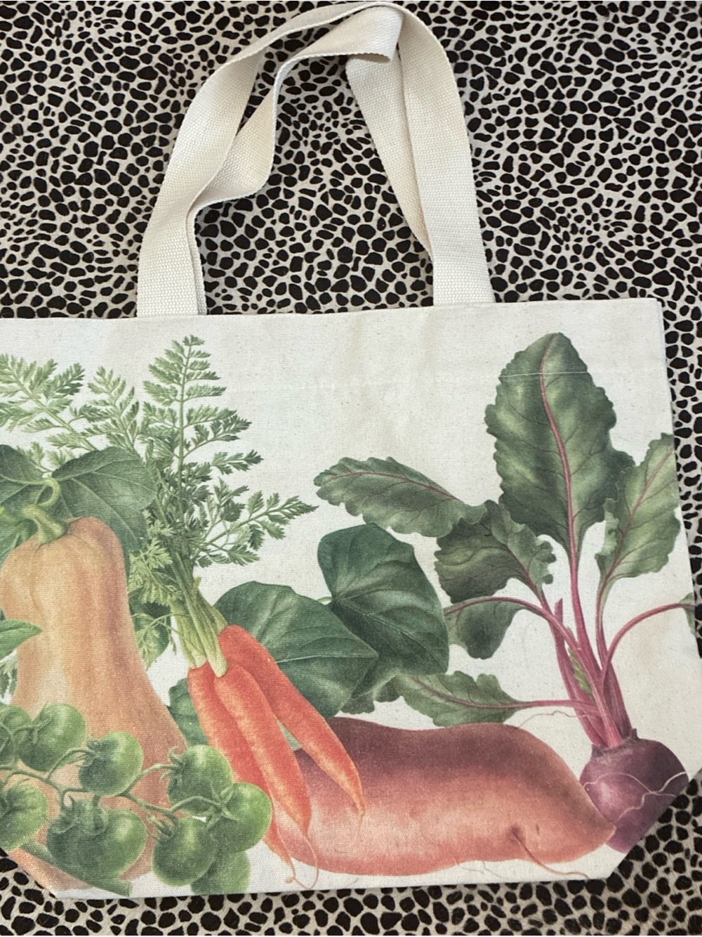 Jo Malone Cream Canvas Tote with Green and Orange Vegetable Print